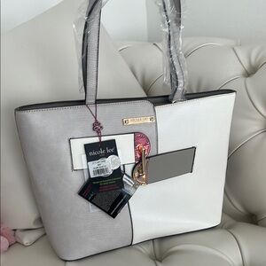 Nicole Lee White and Gray Tote Bag